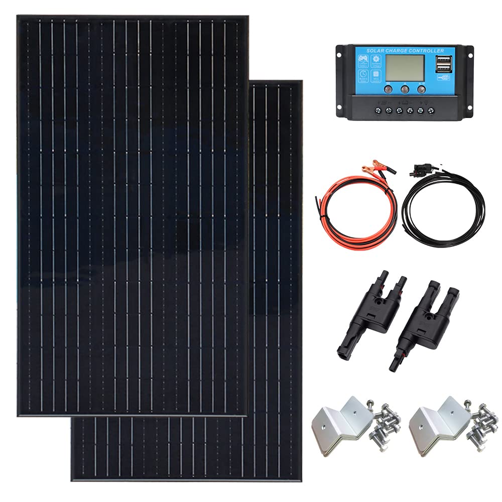 XINPUGUANG 200w 12v Solar Panel System 2 x 100 Watt Mono Photovoltaic Module 20A Solar Charge Regulator for Motorhomes, Boats, Caravans, Hangars, 12V Batteries