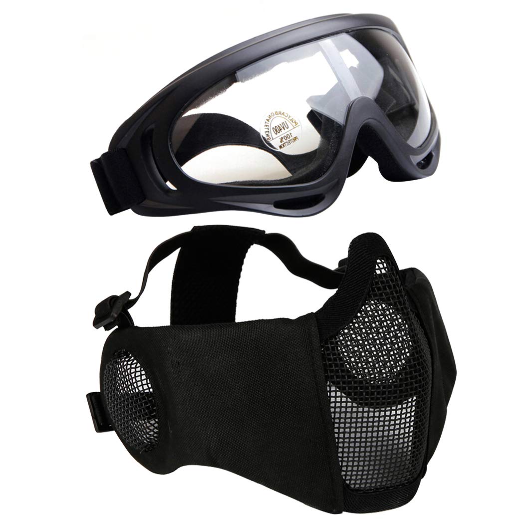Siatkowe ochronne zginane półtwarz akcesoria regulowane gogle airsoft, konstrukcja osłony uszu, regulowane dopasowanie, lekkie okulary do jazdy konnej, sportów terenowych, narciarstwa, snowboardu