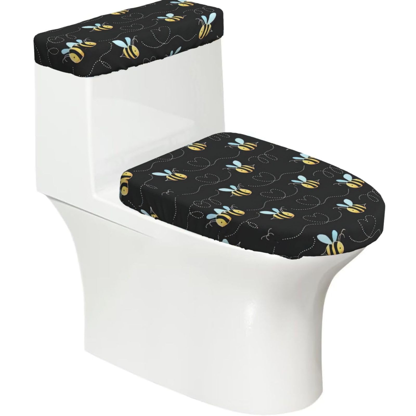 Bumble Bees Printed Toilet Tank and Lid Cover Set of 2 for Most Bathrooms, Fits Elongated Round Toilets