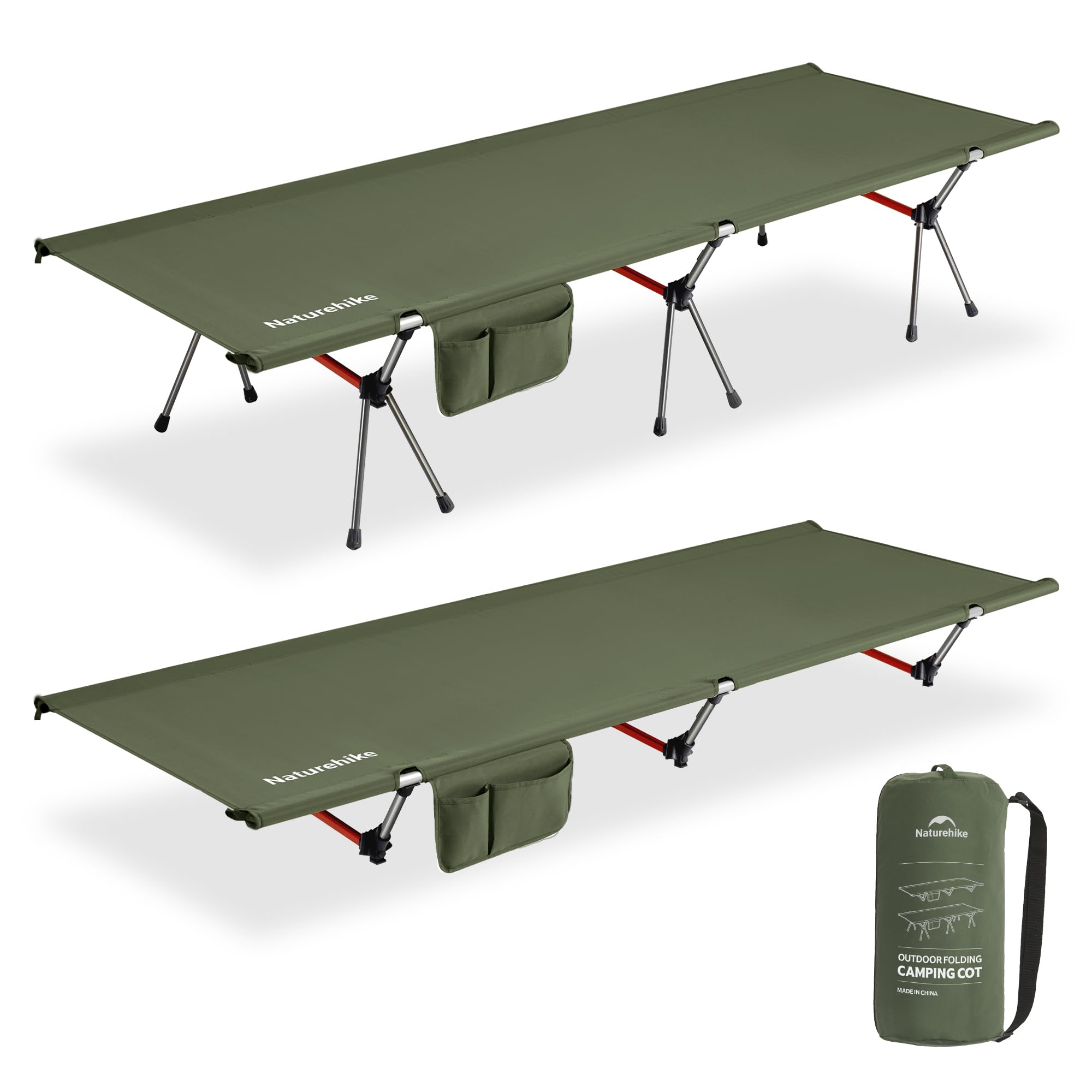 Naturehike Campingbett klappbar 190×70 cm tragbar Feldbett faltbar leicht Klappbett Campingliege bis 150kg Reisebett für Wandern Home Zelt Outdoor Büro Garten(Grün Upgrade)