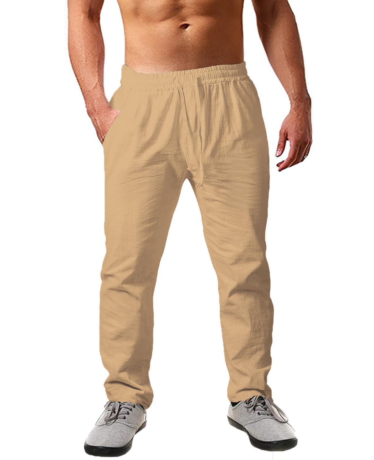 Cegerne Pantaloni in Lino Estivi Uomo Leggeri e Traspiranti, vestibilità Larga, Vita Elastica con Coulisse, Tinta Unita – Ideali per Estate, Vacanze e Spiaggia