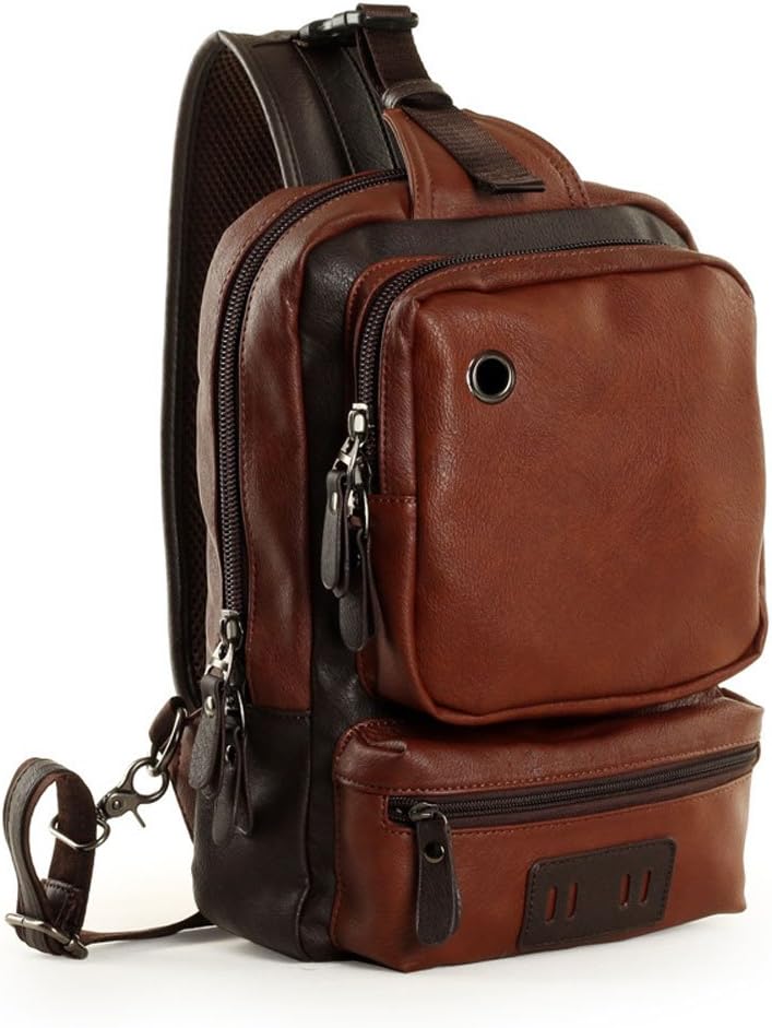 UGOOO PU Leather Shoulder Backpack Sling Chest Sport Hiking Bag Bicycle Messenger Cross Body Bag Rucksack Travel Backpack School Backpack Camping Bag(Brown)