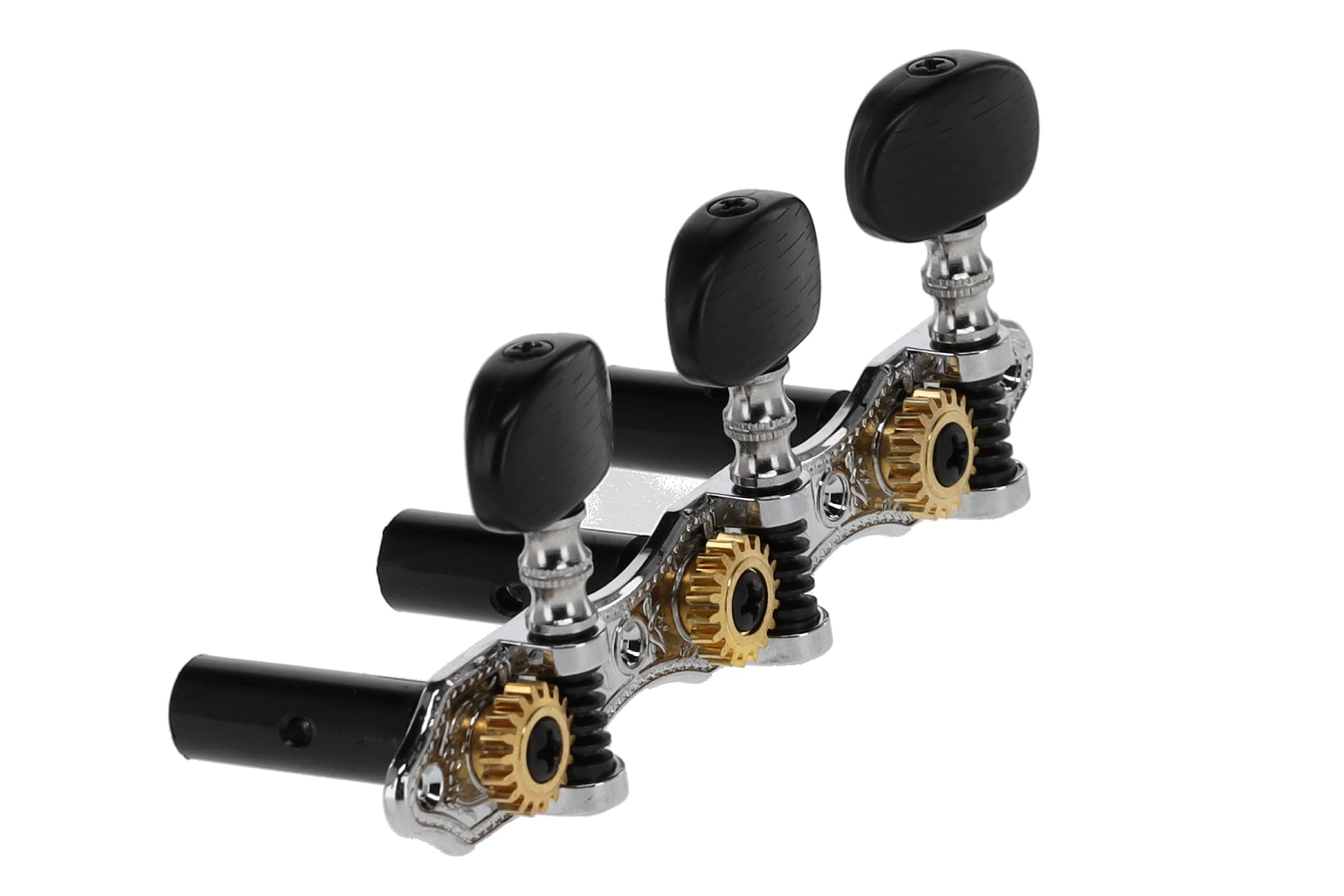 GEWA Meccanica per chitarra classica - Albero in nylon Ø 9,5 mm nero - Distanza tra gli alberi 35 mm - Manopole in acrilico avvitate - Set cromato lucido - senza Lyra