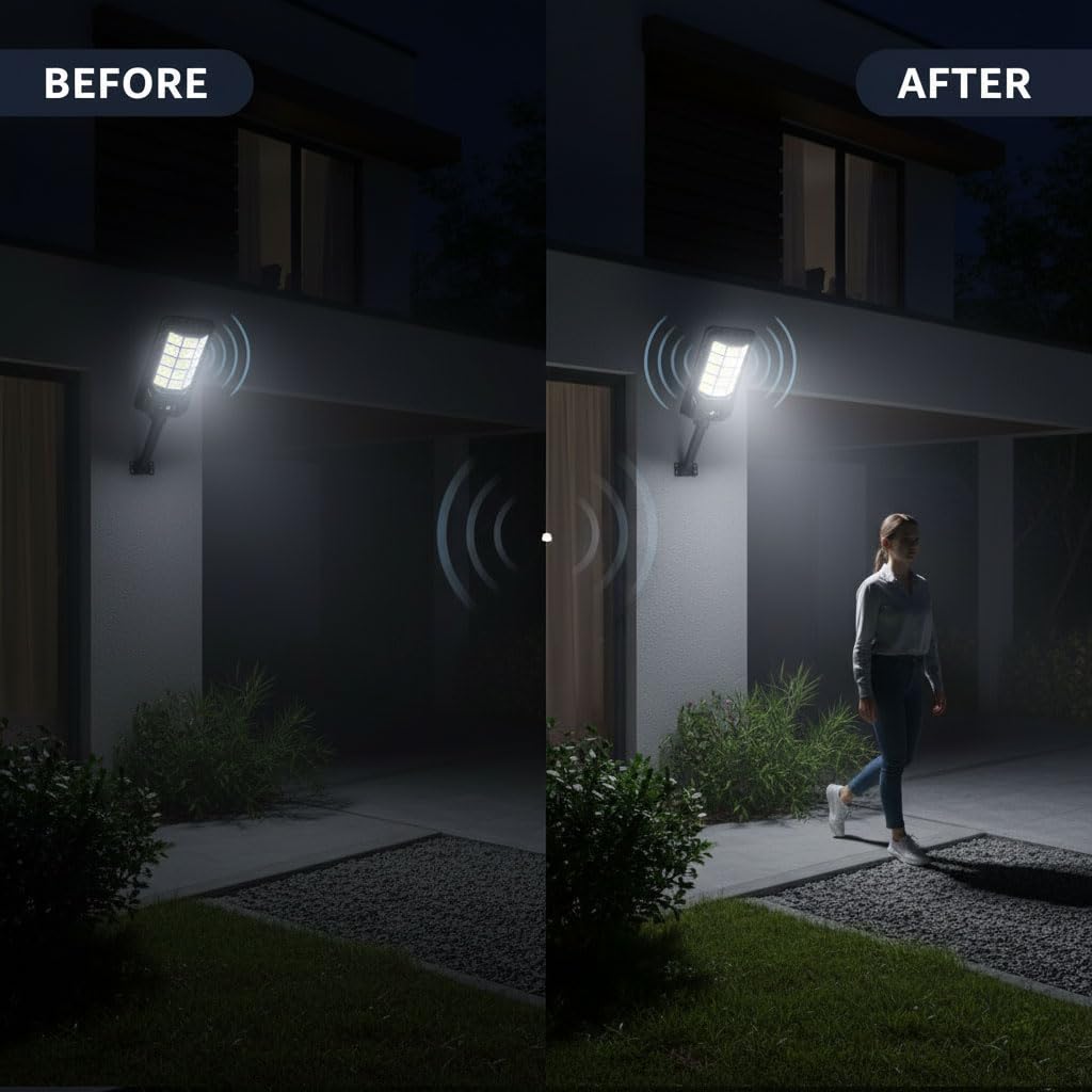 Lampione Solare 1500W 240 LED da Esterno con Sensore Movimento e Crepuscolare, IP65 Impermeabile, Pannello Monocristallino, Batteria Litio 12h, Luce Solare per Giardino, Cortile, Strada