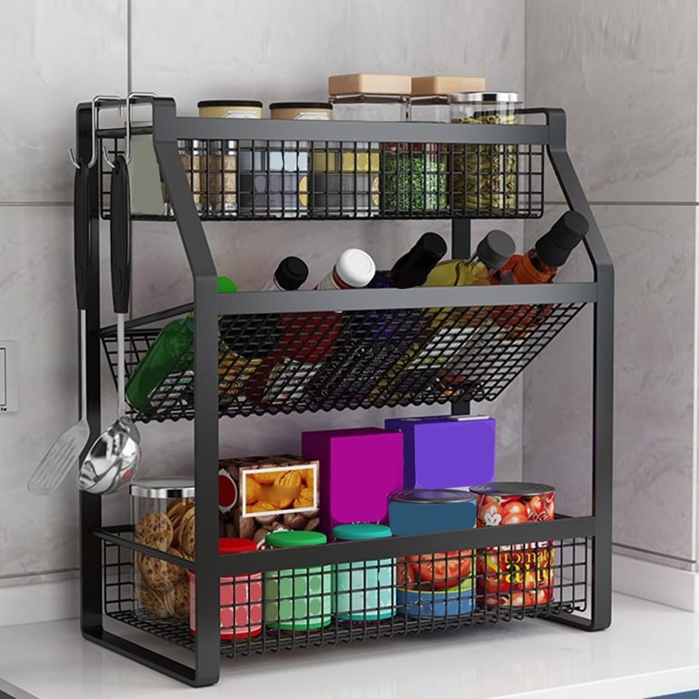 Estante para especias, estante de especias para estufa de cocina, organizador de estante de metal de 2 niveles sin instalación de taladro, ahorra espacio en la encimera, sostiene tarros de condimentos