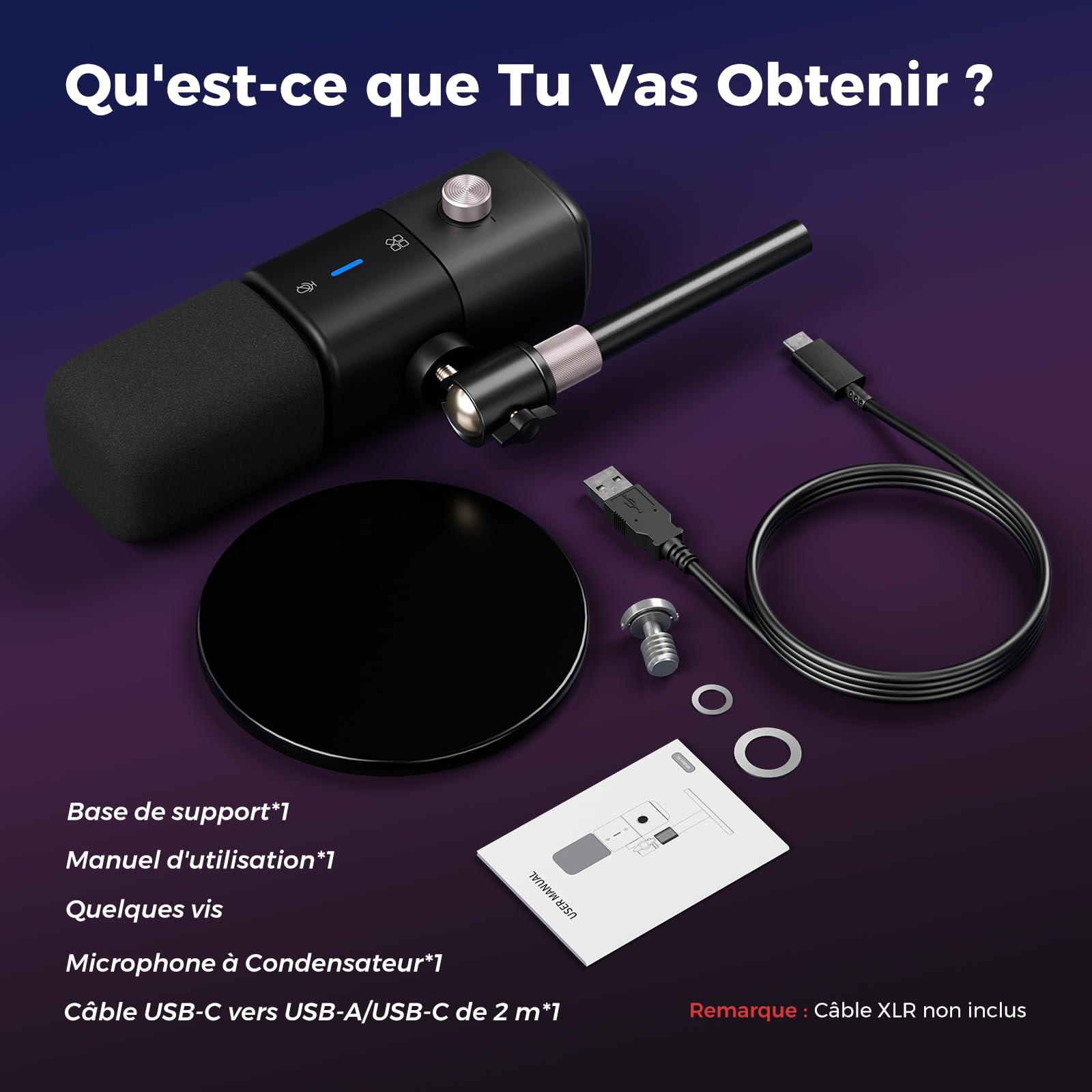 NearStream AM25X Microphone Podcast USB/XLR pour PC/Table de mixage Audio | Microphone à condensateur avec support de bureau,réduction de bruit USB-C, réglage du volume, XLR pour tables de mixage audio