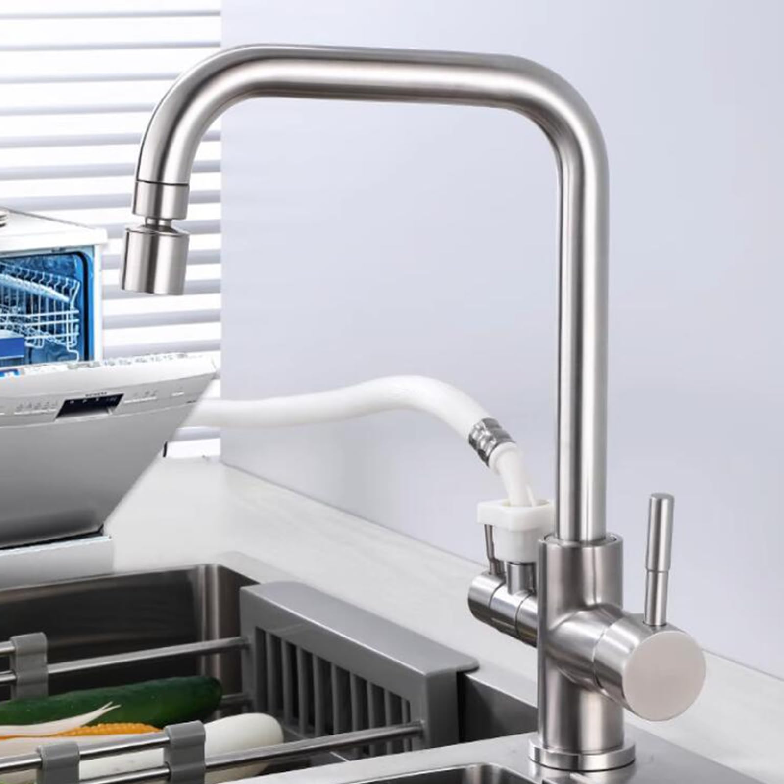 ZQFHSX Kitchen Sink Tap with Dishwasher Connector, Brass Hot and Cold Water