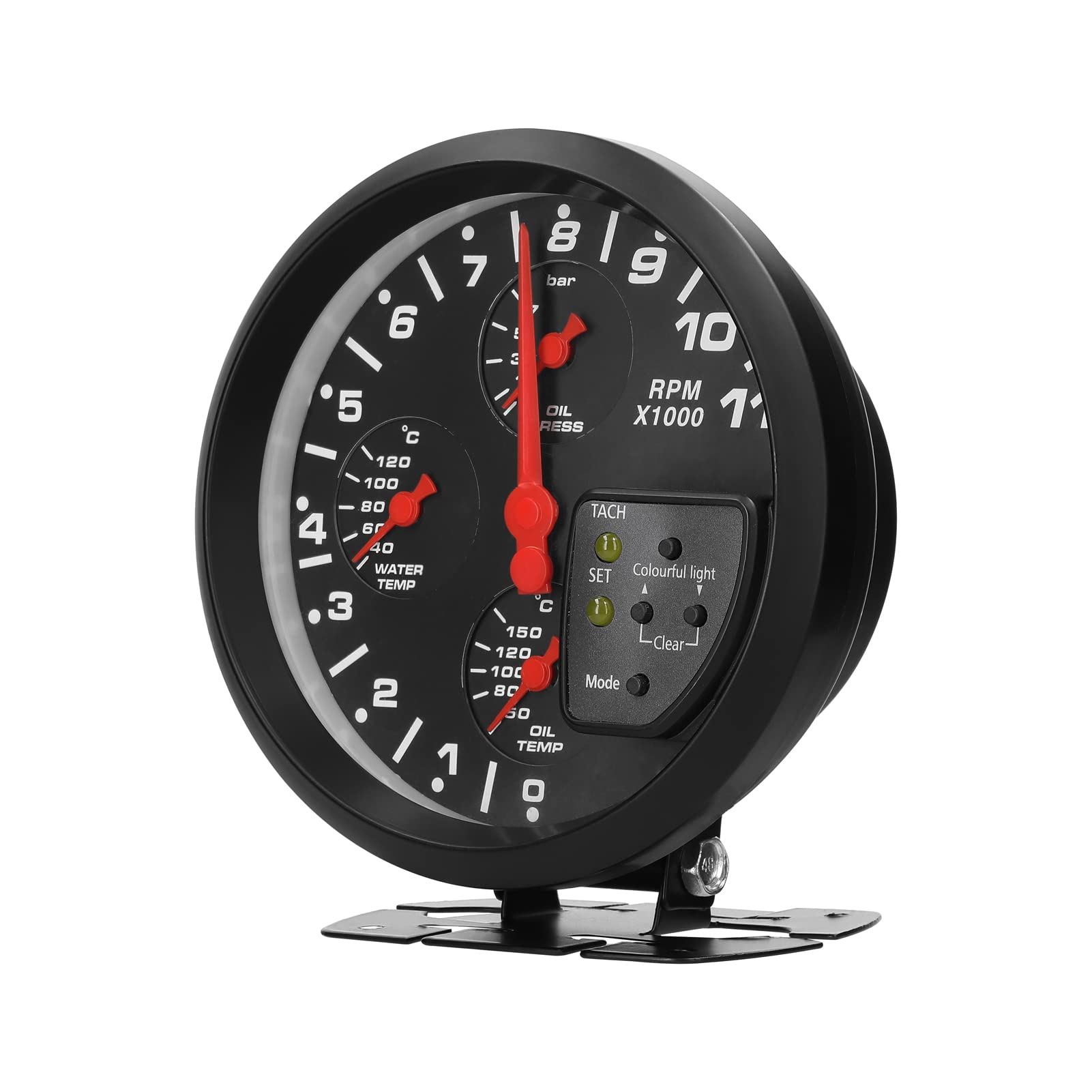 Shkalacar Tacómetro multifunción para coche de 5 pulgadas, 4 en 1 Presión de aceite Temperatura del aceite Medidor de temperatura del agua Soporte para función de alarma con ajuste