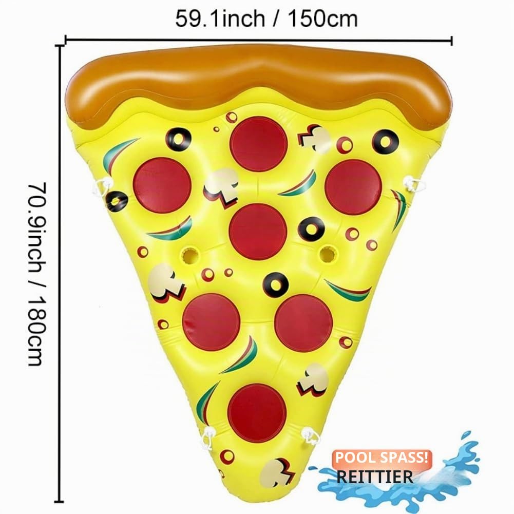 Aufblasbarer Luftmatratze Pool für Erwachsene, Aufblasbarer Pizza-Poolmatratze mit Tassenhalter Tanning Pool Groß Inflatable Sonnenpool Wasserhängematte für Pool Strand Sommerpartys