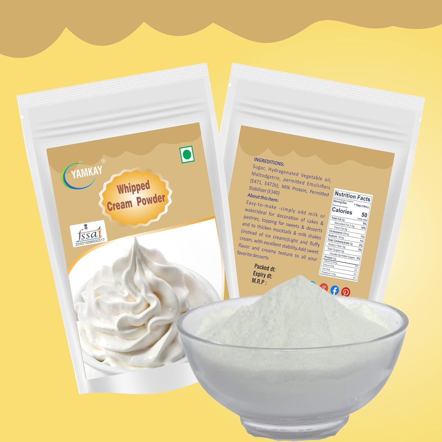 Yamkay Whipped Cream Powder for Cake Cream Stabilizer Powder Premium Whipped Cream Powder for Cake 1500 GM Whipped — view 6