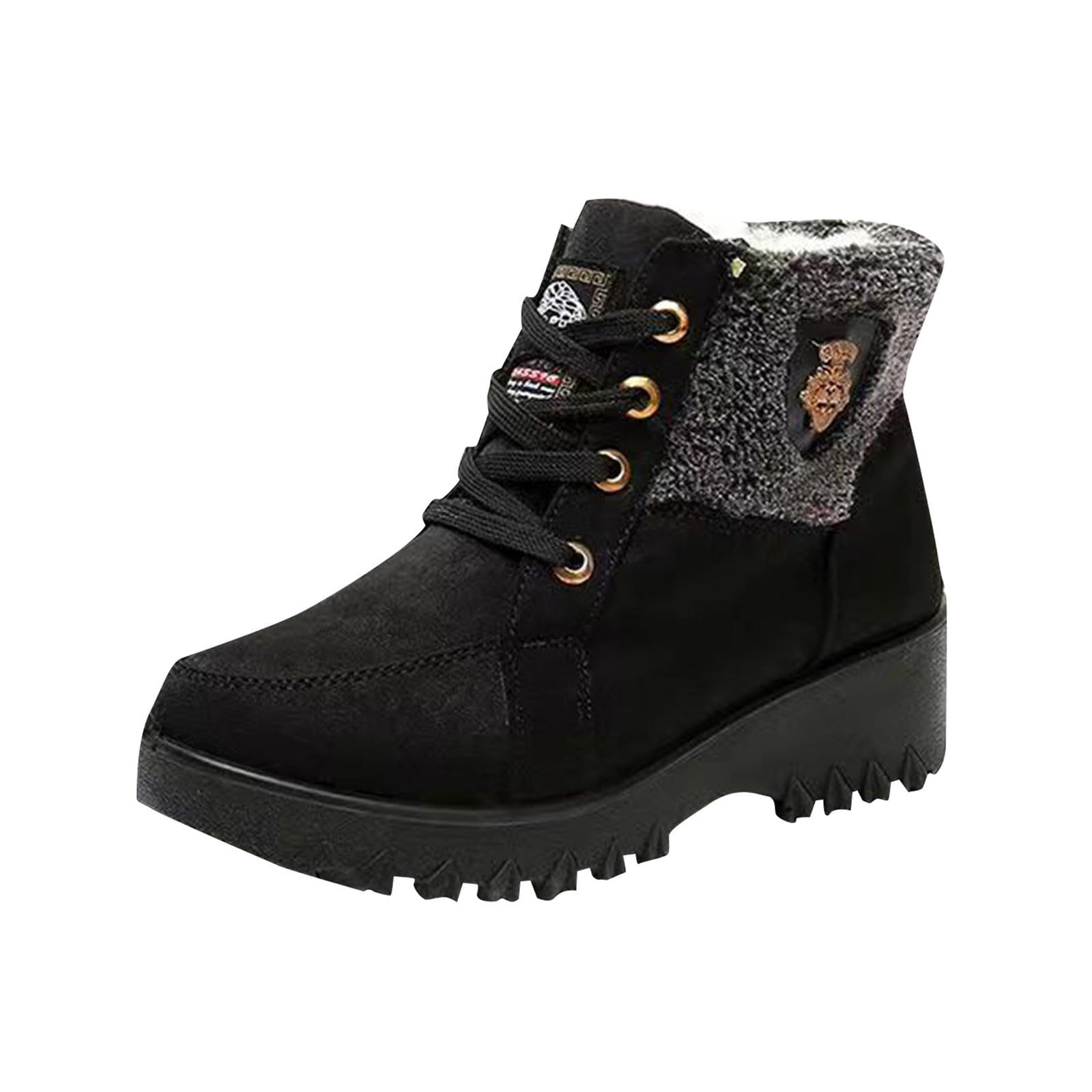 Winter Snow Boots for Women Fur Lined Warm Suede Ankle Boot Resistant Outdoor Lace Up Wedge Fleece Booties