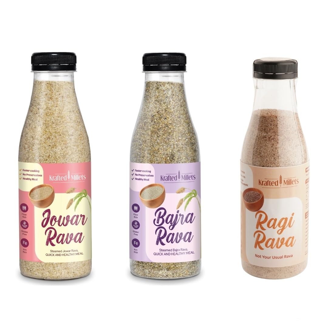 Krafted Millets Rava Combo Pack of 3 – Jowar Rava, Bajra Rava & Ragi Rava (High Fiber, Gluten-Free, Protein-Rich) – Quick & Easy Breakfast Mixes (B0D29FX28T) Amazon Price History, Amazon Price Tracker