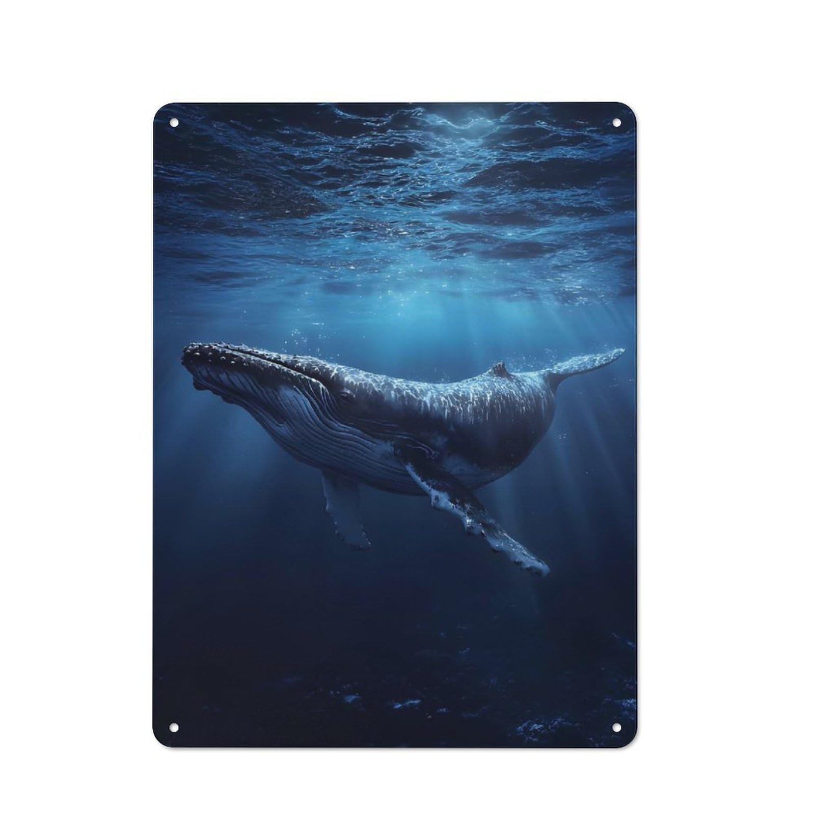 Humpback Whale Underwater Cottage Style Metal Wall Decor 40x30cm, Farmhouse Metal Sign for Kitchen, Cottage, Porch Or Garden Room