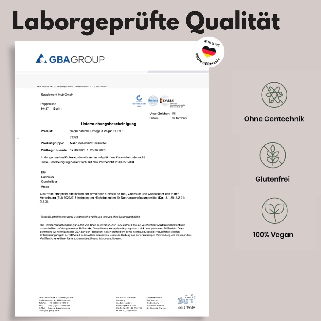 Omega 3 Kapseln Hochdosiert FORTE Vegan - 120 Kapseln - 2000mg Algenöl - 630 mg DHA & 420 mg EPA - Vegan & Produziert in Deutschland - Laborgeprüft - Verpackung kann variieren