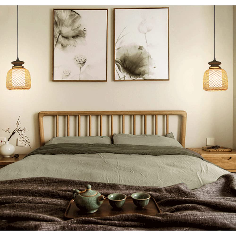 Lampa wisząca LED E27, ręcznie tkana bambusowa latarnia z naturalnego rattanu, bambusowy klosz, hotelowa herbaciarnia dekoracyjna lampa (1 szt., 23 cm)