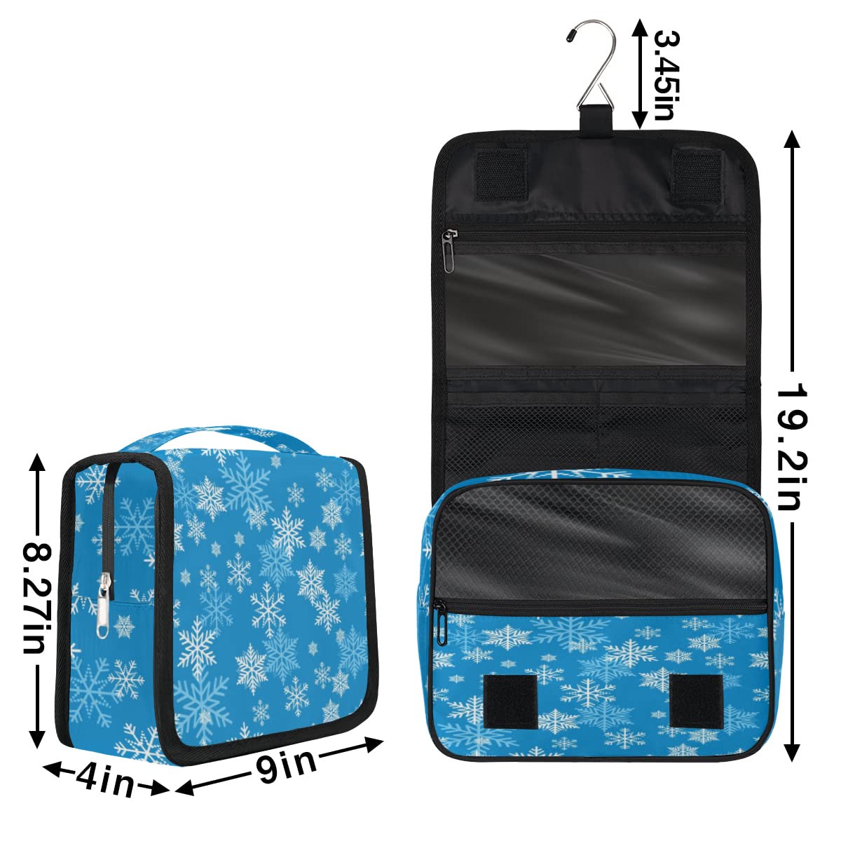 Śnieżynka Podróżna Kosmetyczka Niebieski płatek śniegu Torba do mycia Torba Unisex Wiszące przybory toaletowe Kosmetyczka Organizer do makijażu, wielobarwny, Jeden rozmiar