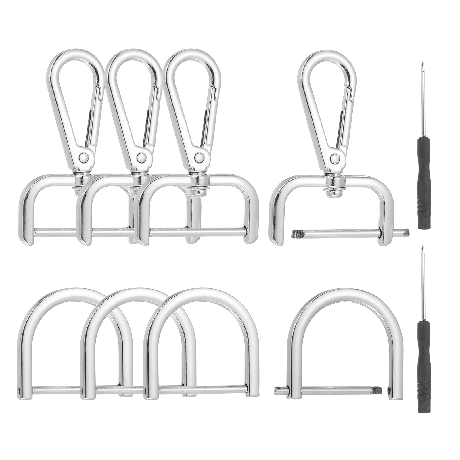 sourcing map 10 Pcs Swivel Clasp Hooks, Detachable Snap Hooks Swivel Lobster Claw Clasps with D Rings and Screwdriver for Bag Strap Purse Lanyard DIY Craft Hardware (Silver, 1.26Inch)