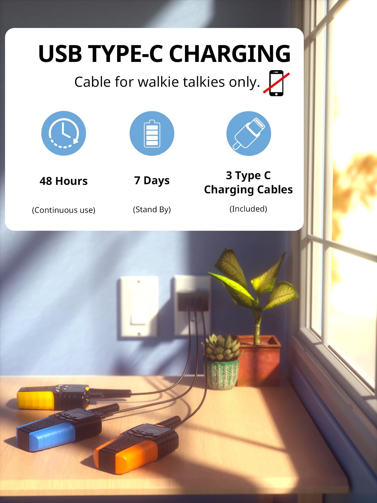 Inspireyes Walkie-Talkie Bambini Ricaricabili, 48 Ore di Orario di Lavoro, 3 Chilometri di Lungo Raggio, Giocattoli da Esterno per Bambini di 3-12 Anni,Confezione da 2