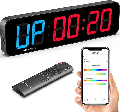 Temporizador de gimnasio de 15.2 pulgadas, reloj digital grande de pared con aplicación y control remoto, colores LED personalizables, cuenta