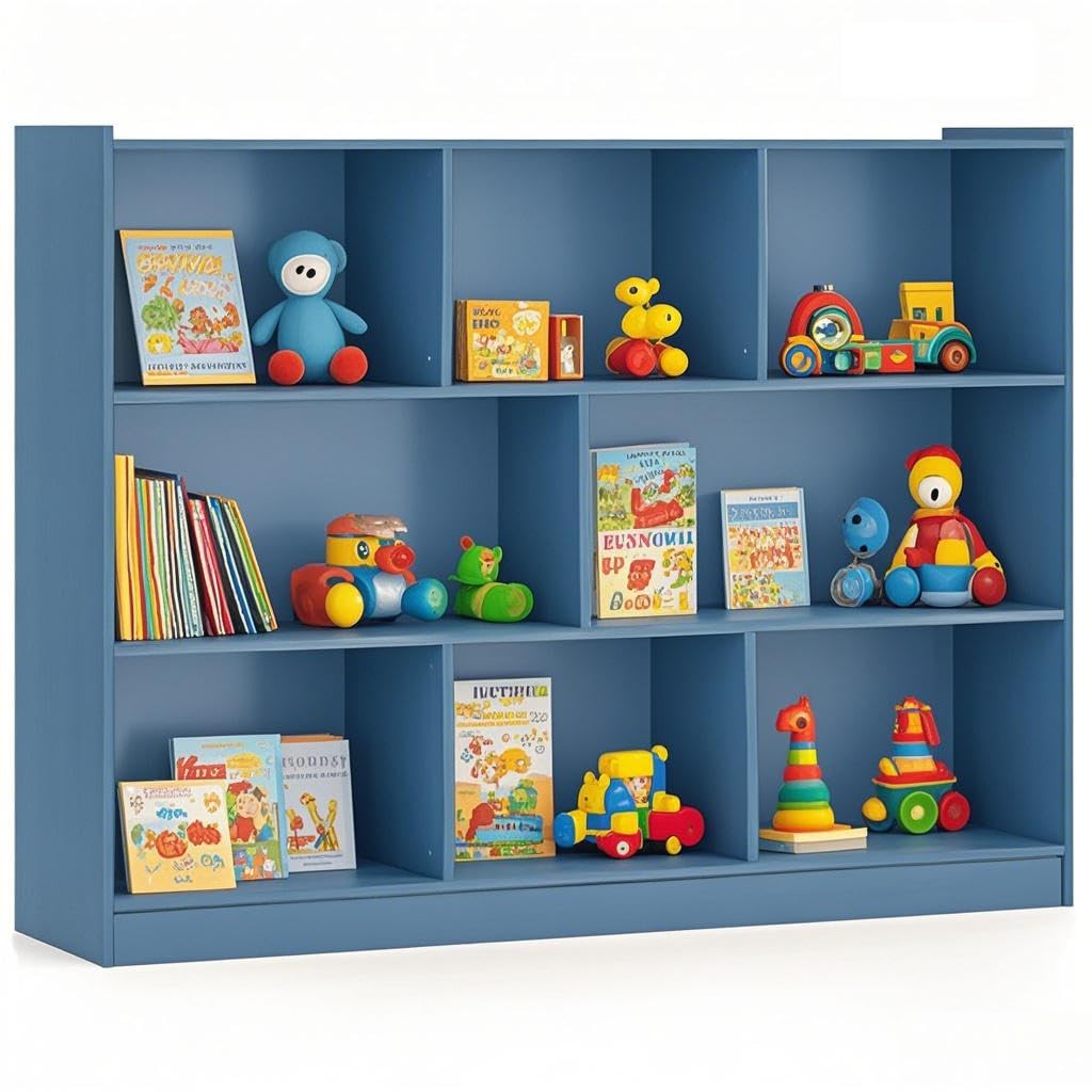 IFANNY Toy Storage Organizer, 2-Tier Kids Bookshelf, 5 Cube Kids' Bookcases, Cabinets & Shelves, Wooden Toy Organizers, Small Book Shelf for Bedroom, Playroom, Classroom, Nursery (Blue, 3-Tier)