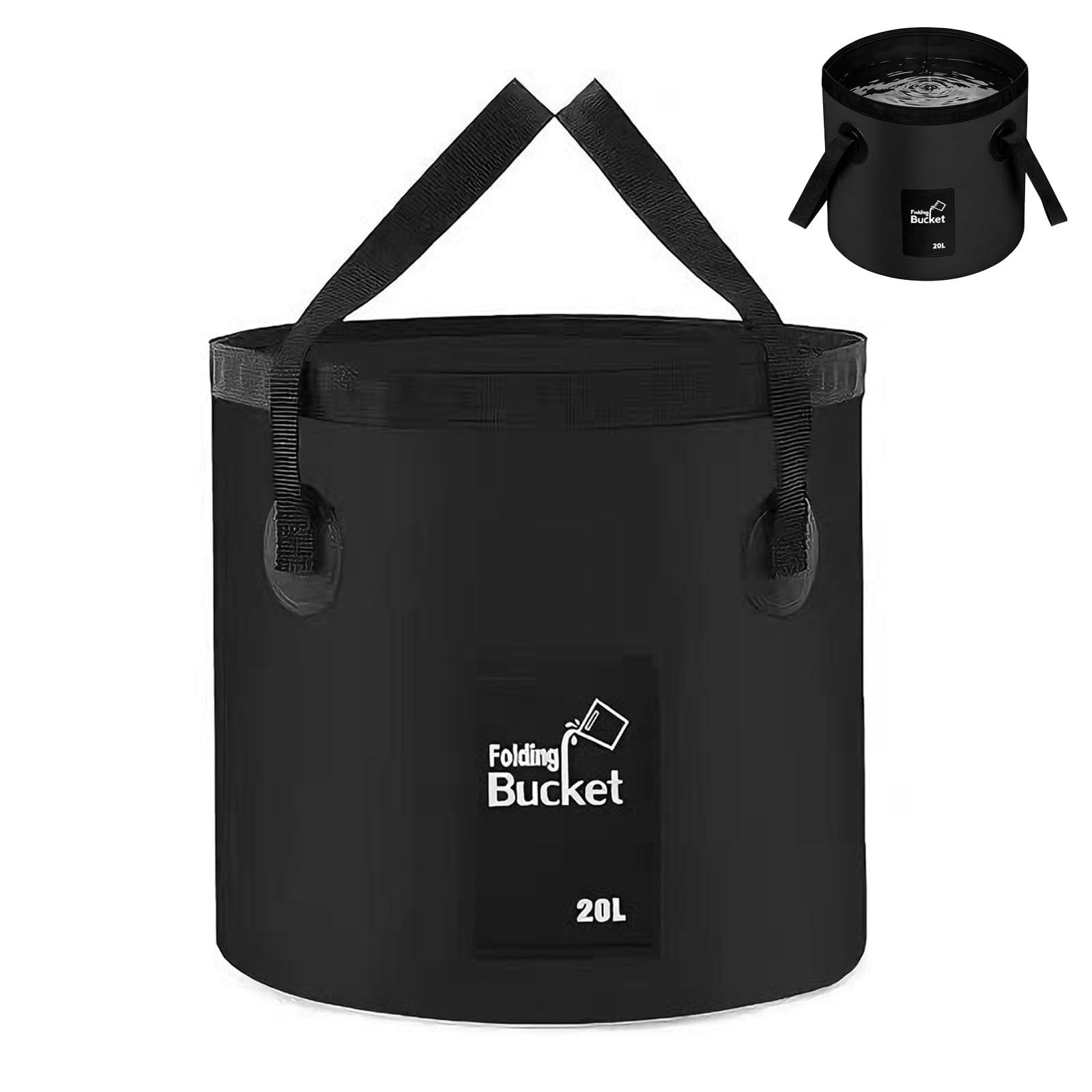 20L Foldable Camping Bucket, Collapsible Portable Lightweight Storage Pail, Space-Saving Folding Bucket for Camping, Traveling, Hiking, Fishing, Boating, Gardening (Black)