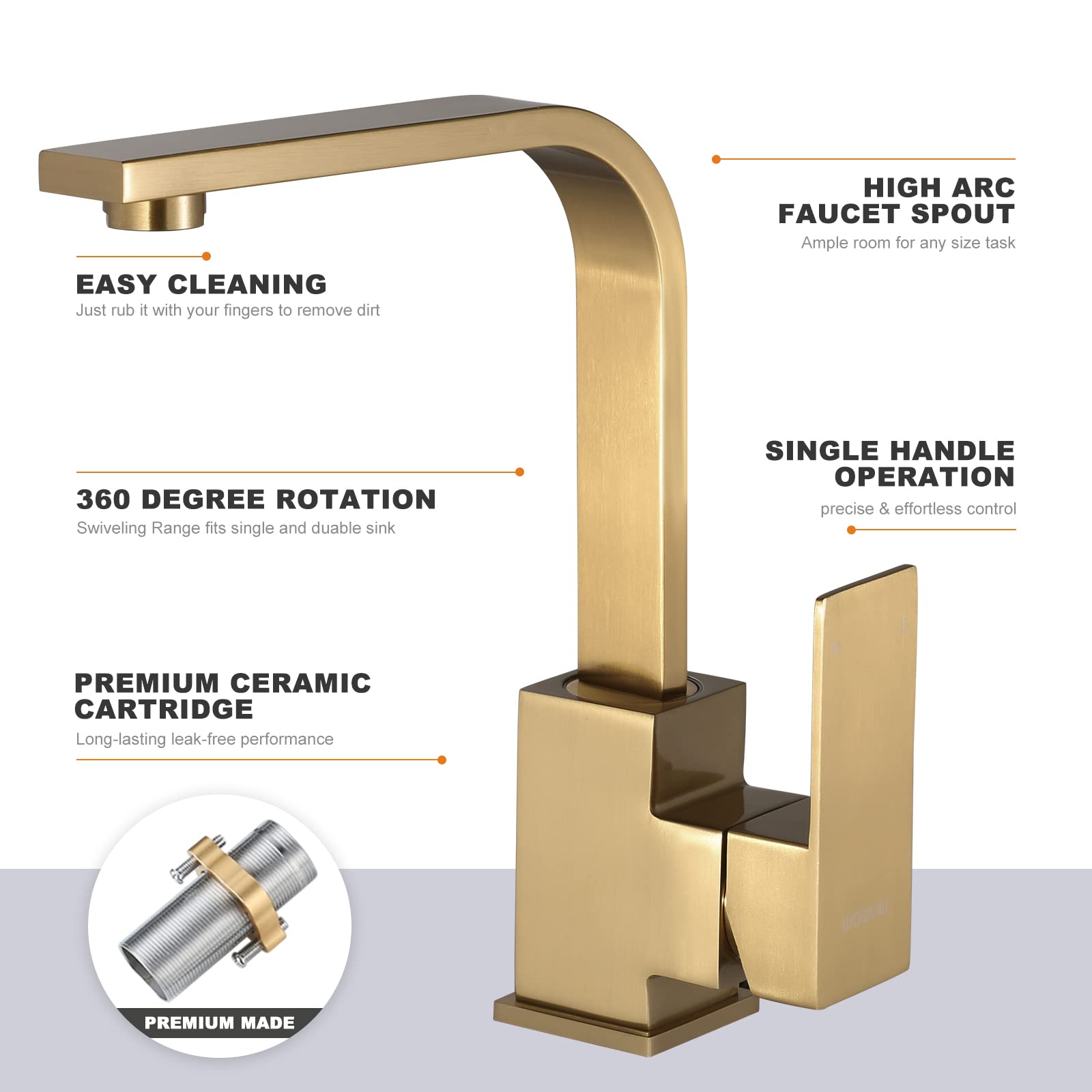 WOWOW Brushed Gold Bar Faucet Single Handle Bar Sink Faucets Stainless Steel Small Kitchen