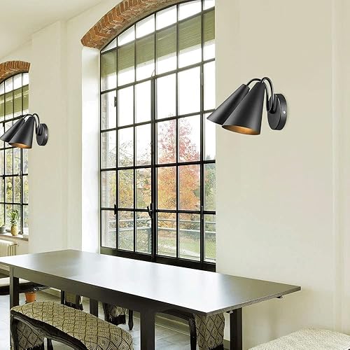 Miniatura 2 de Lámpara de pared retro industrial de doble cabezal, decoración de arte rústico de granja, luz de pared negra para dormitorio, sala de estar, baño,