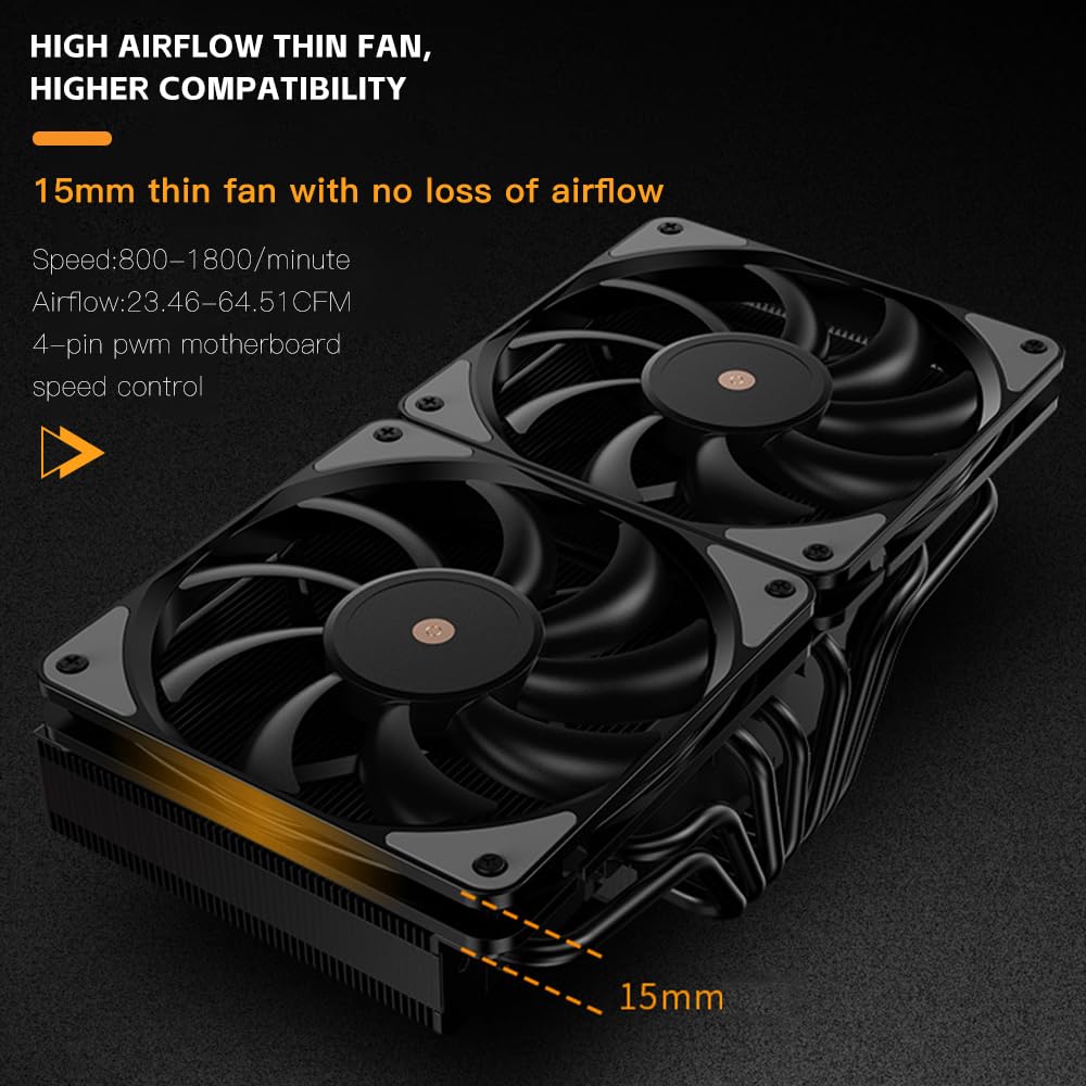 TZMRIT JiuShark JF13K Diamond Top-down Chłodzenie procesora, 250 W, TDP, podwójne 1800 obr./min, 64,51 CFM 1,71 mm, H2O 15 mm, do AM4/AM5, LGA1200/115X/1700 (czarny)