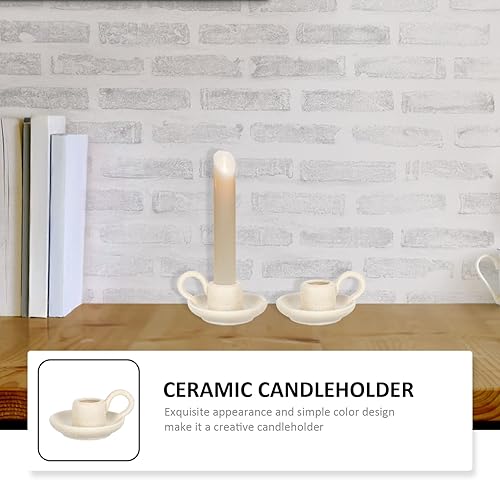 Miniatura 4 de Portavelas de cerámica beige con asa, juego de 2 portavelas decorativos de estilo nórdico para el hogar, boda, fiesta, aniversario, inauguración de