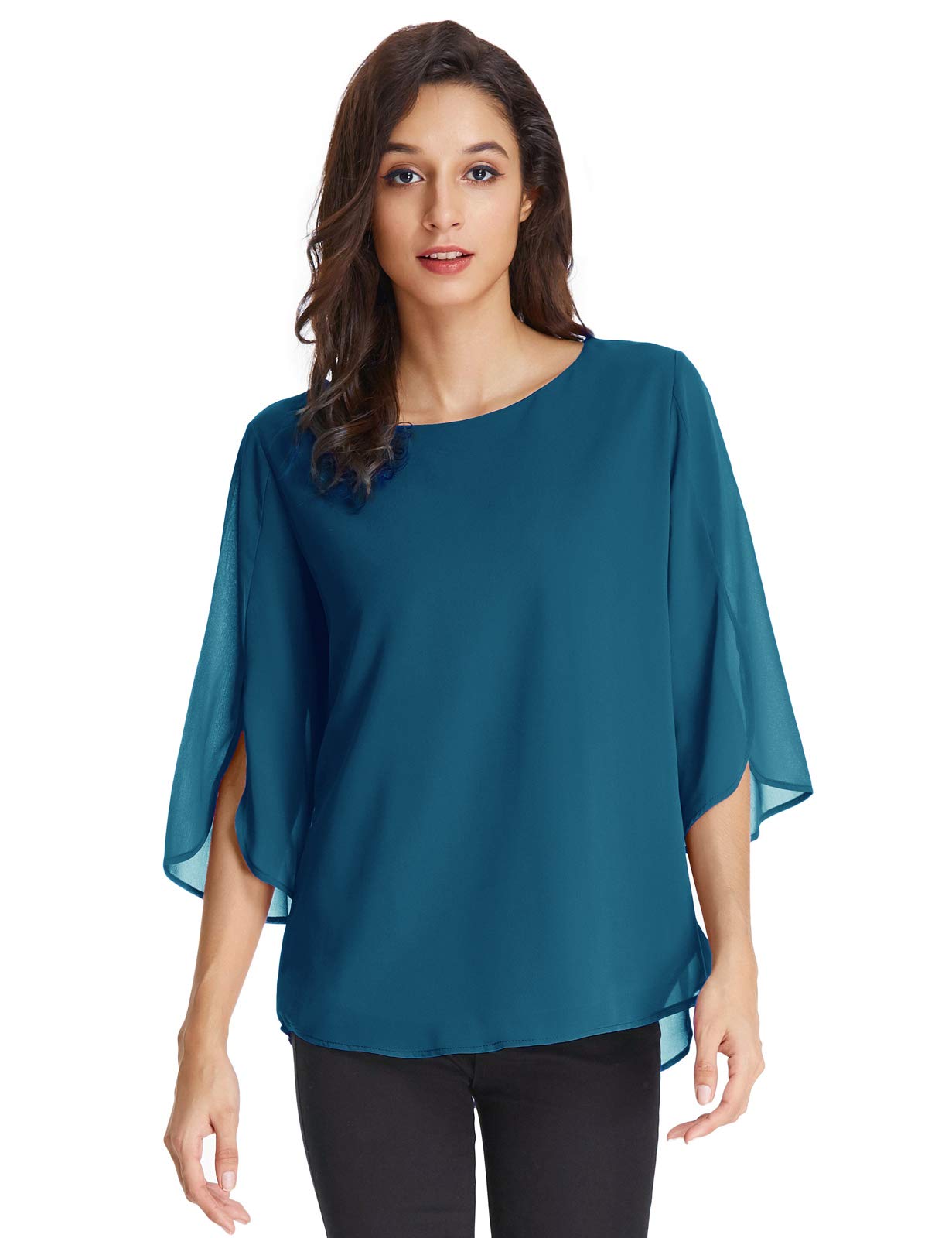 GRACE KARIN Camicia Donna Paillettes a Manica a 3/4 Top Elegante Girocollo Manicotto Split