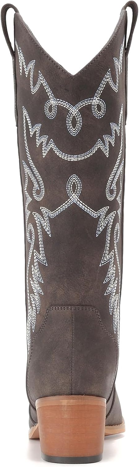 IXU カウボーイブーツ レディース ポインテッドトゥ レディース ミッドカーフ ウエスタンカウガールブーツ