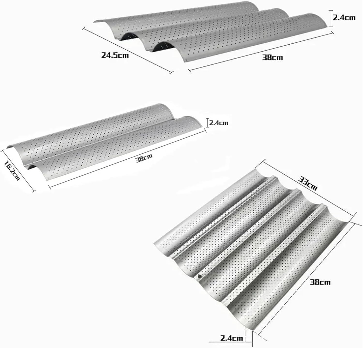 french bread baking pan French Bread Mold Bakeware Groove Waves Long Baguette Cake Oven Pastry Tray Toaster Tool Non-stick Baking Dishes(Silver,4 Groove)