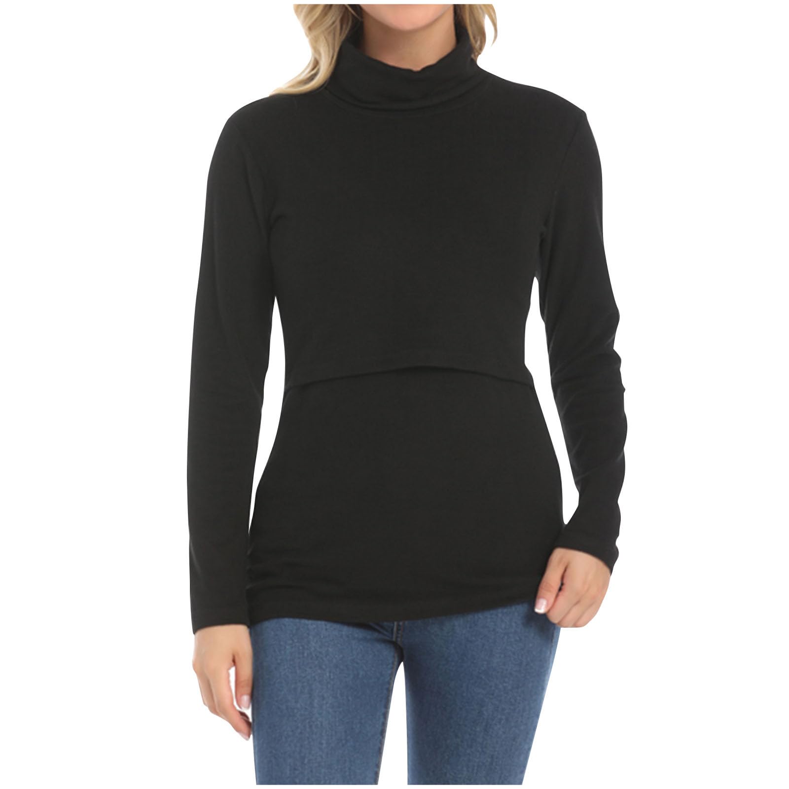 Premamá Tops Cuello Alto Jersey Camiseta Materna de Manga Larga Mujeres cómodo Cálido Interior térmica Basic Color sólido Camiseta Ropa Premamá de Otoño e Invierno Regalo Durante el Embarazo