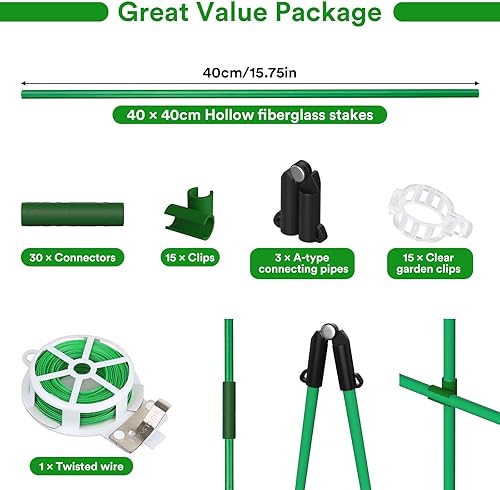 Miniatura 2 de Tetutor Paquete de 80 estacas de jardín, estacas de tomate de fibra de vidrio, estacas resistentes para plantas de interior y exterior, soportes