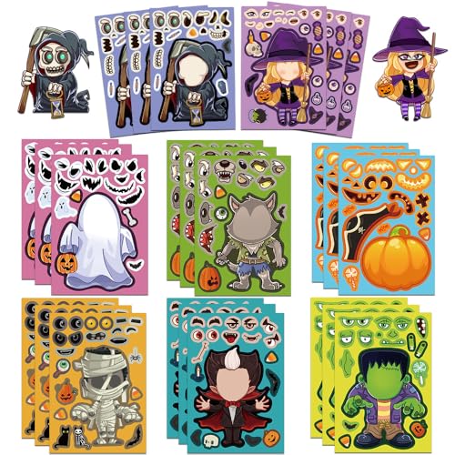 1セット ハロウィン フェイスチェンジ トイ パズル カートゥーン ステッカー 防水 手帳 キッズ パーティー スマホ ノートPC 水筒 スーツケース デコ