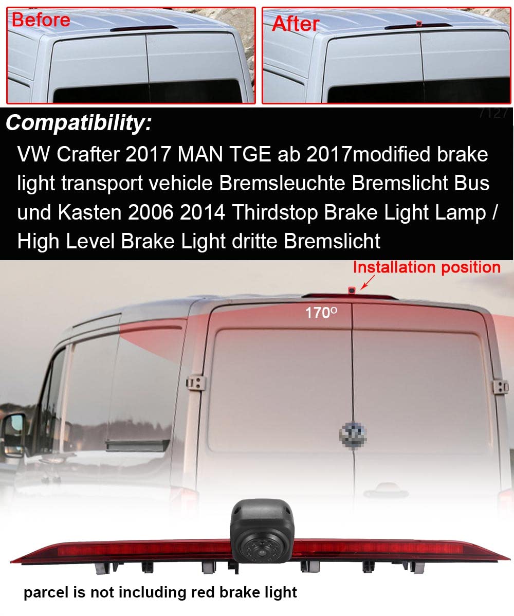 Kamera HD z wyświetlaczem LCD 4,3", do samochodu, trzeciego dachu, lampa hamowania, transporter, kamera cofania, zamiennik do VW Crafter 2017 Man TGE od 2017 / furgon 2006 2014