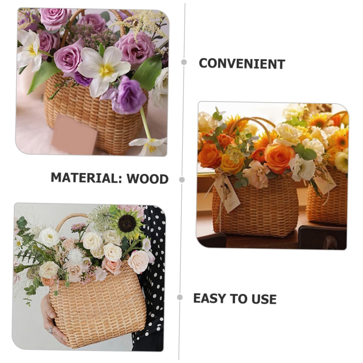 KOMBIUDA Cesta Tejida de Madera para Flores, Porta Flores Decorativo y Útil para Almacenamiento en Hogar