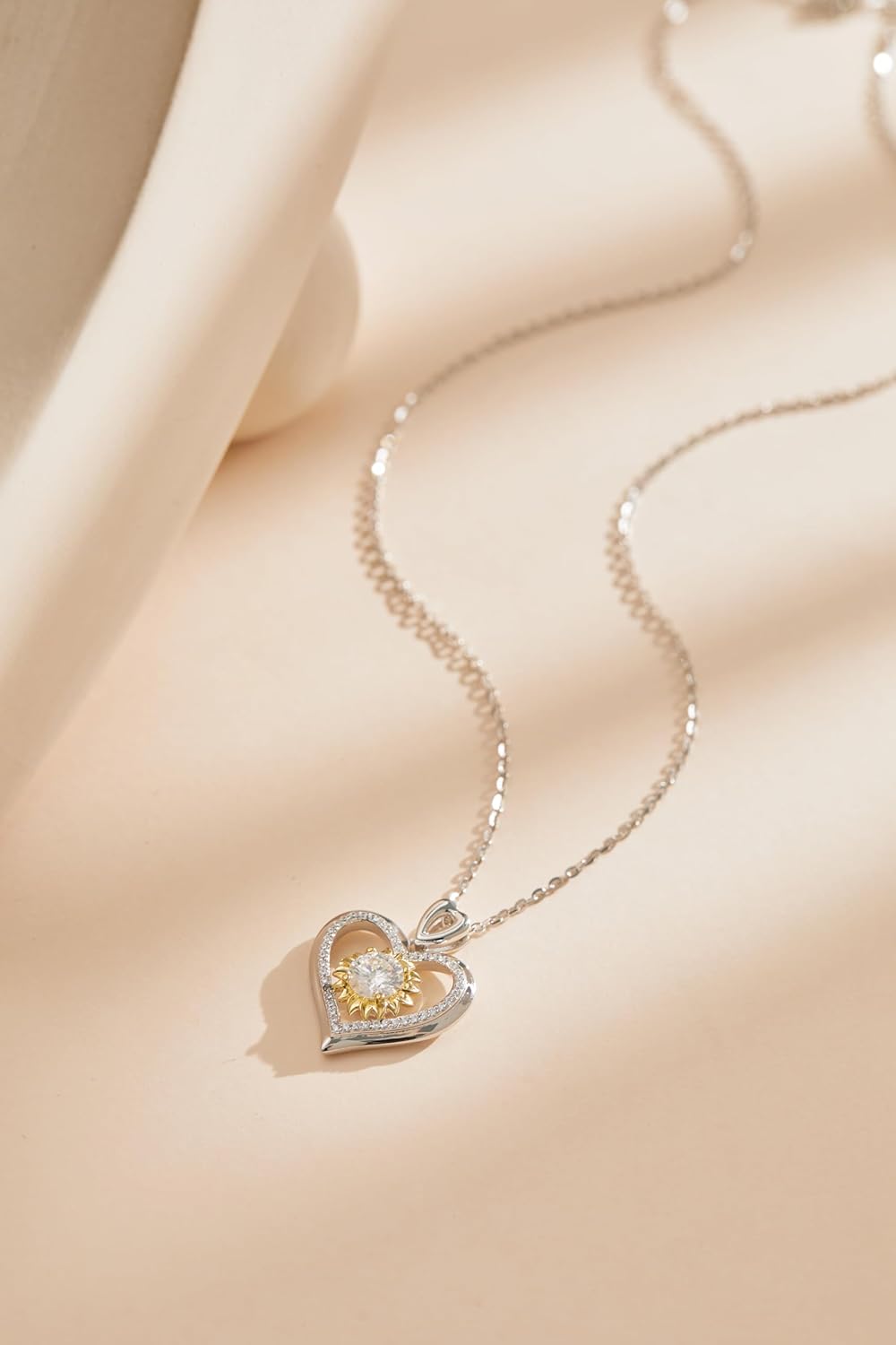 Sunflower Moissanite Heart Necklace for Women, Anniversary Birthday Gift for Wife, S925 Silver Moissanite Lab-Created Gem Jewelry for Her Girlfriend Mom - Image 8