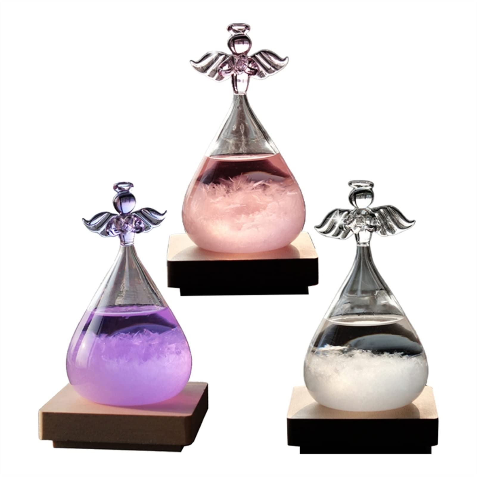 Kristall Angel Sturm Glas Wettervorhersage Holz Basisflasche Wetter Barometer Wohnkultur Ornament (Color : Pink)