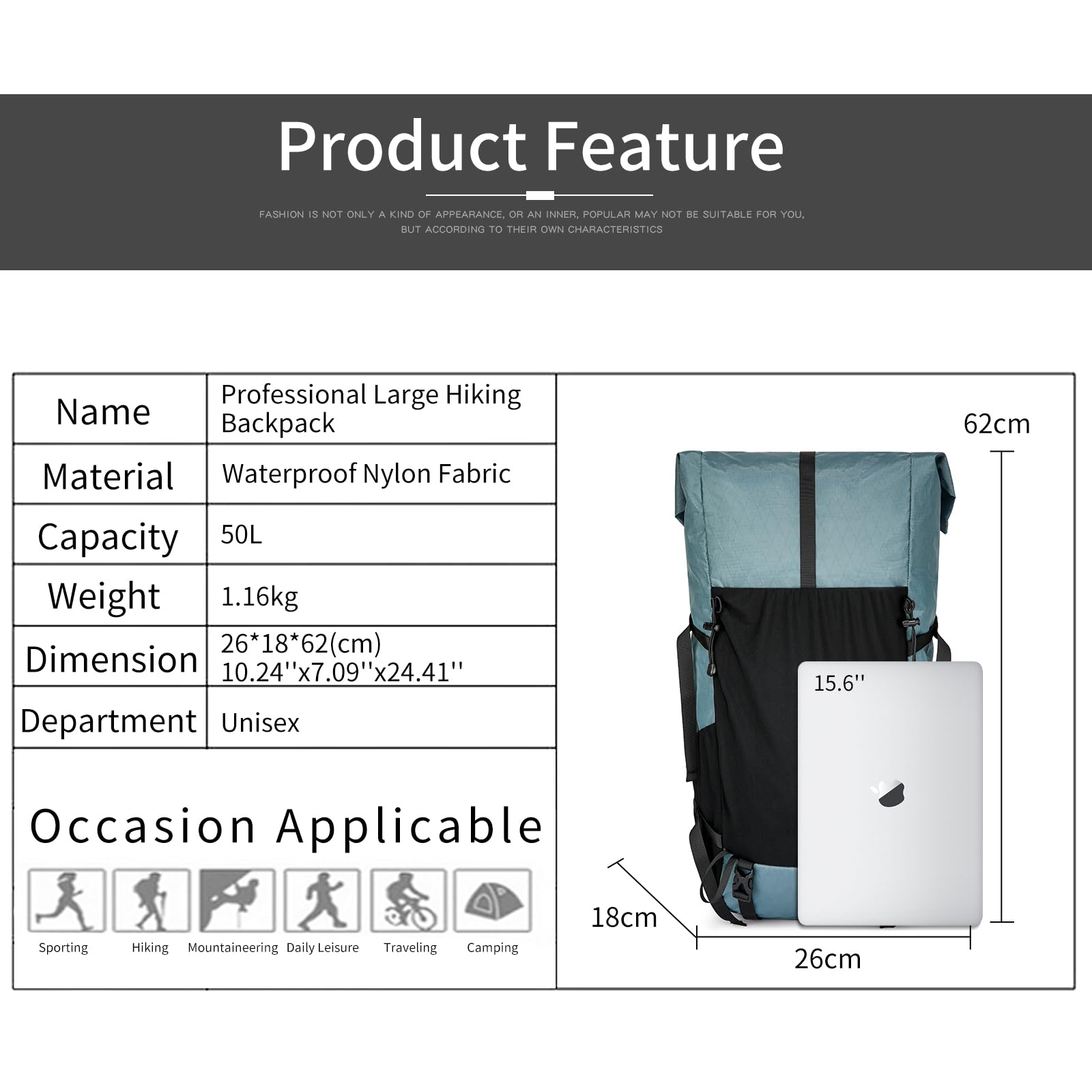 Hiking Backpack,40L to 50L Extra Large Capacity Hiking Bag,Internal Frame Camping Backpack,Upgraded X-PAC Lightweight Sport Daypack Travel Backpack Fit For Mountain Climbing Camping(Grey Green)