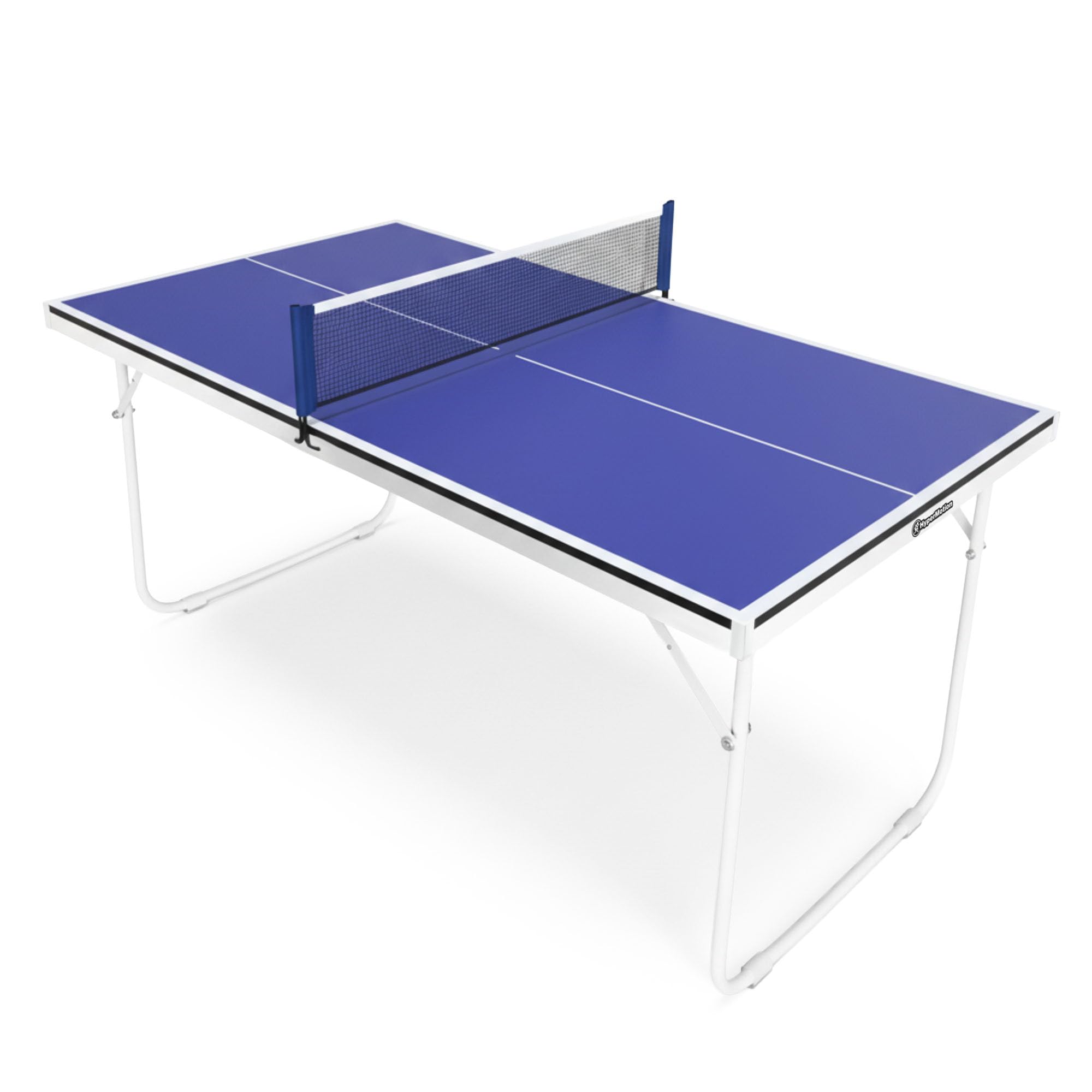 HyperMotion Mesa de Ping Pong Plegable para Casa, Mesa Compacta de Tenis de Mesa Indoor para Juego Recreativo, Diseño Ahorra Espacio con Red, 2 Palas y Pelotas, Mesa Familiar para Niños y Adultos