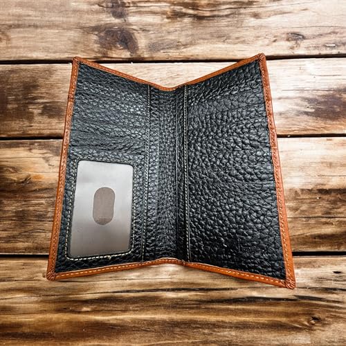 Long Leather Wallet – Embossed Mexico Golden Eagle Design with Laser Cut Floral Pattern & Tooled Leather – Charro Bifold Checkbook Wallet for Western & Cultural Gifts3