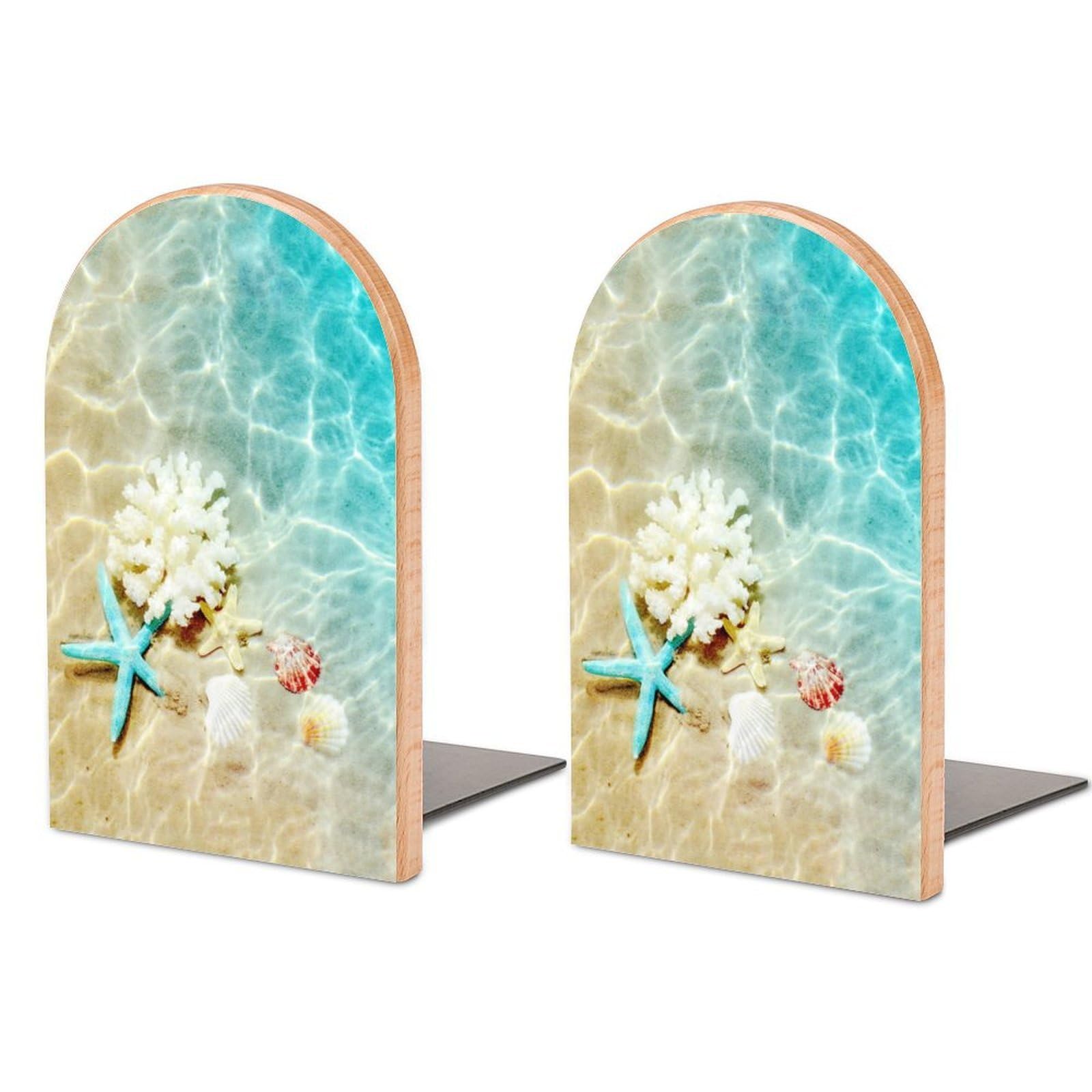 Nclqvjxzkhw Style Starfish Coral And Seashell On Beach Book Ends For Shelves Bookends Bookshelf Holder Stand Books Stopper Home Office Decor