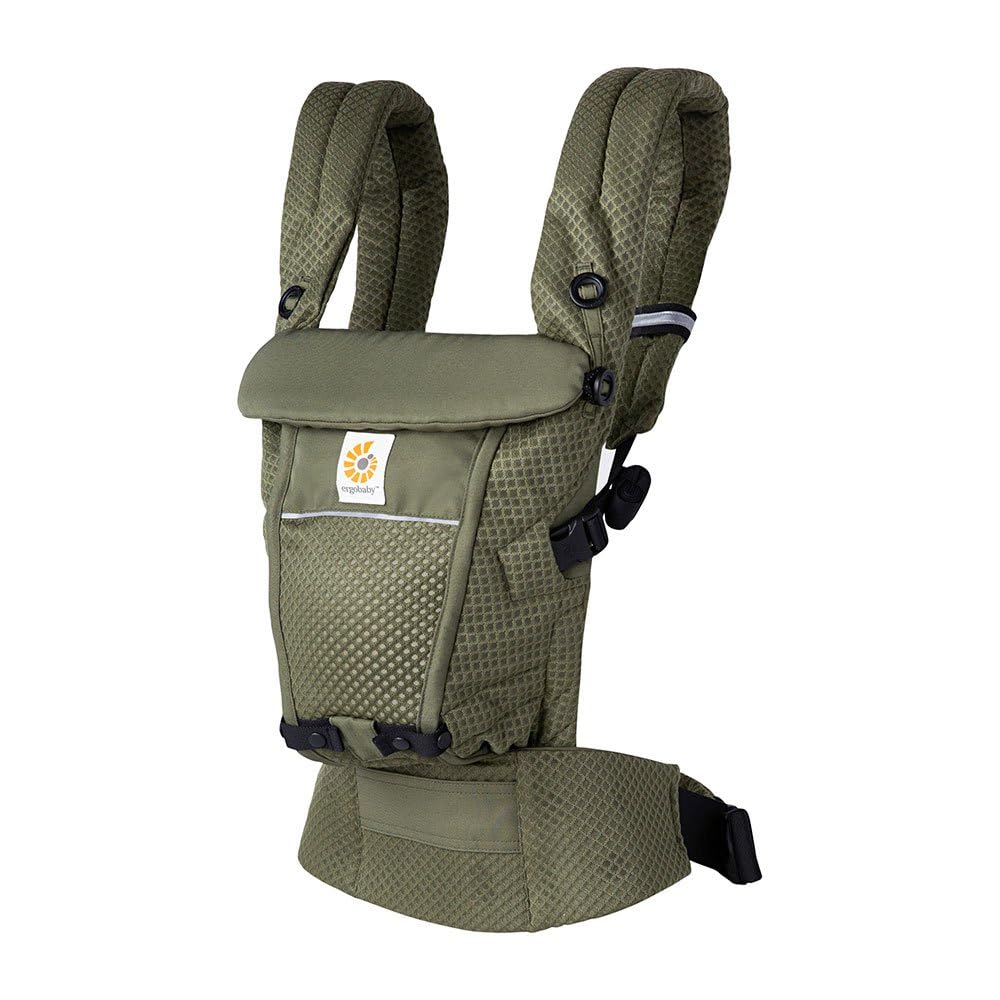 Ergobaby Adapt Babytrage für Neugeborene ab Geburt, 3-Positionen SoftFlex Mesh Ergonomische Babybauchtrage Rückentrage Baby-Tragetasche, Olive Green