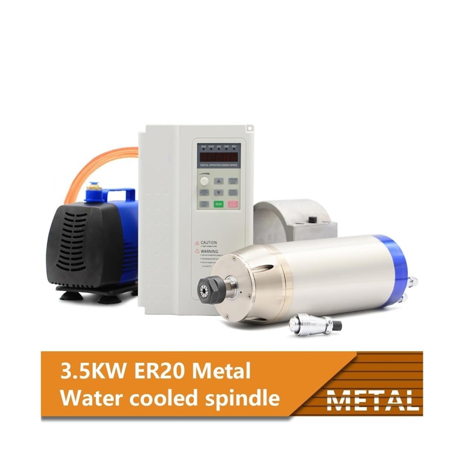 Metalworking Spindle Kit 3.5 kW ER20 Metalworking Spindle Kit, 3.7 kW Frequency Converter and 150 Watt Water Pump(380V)