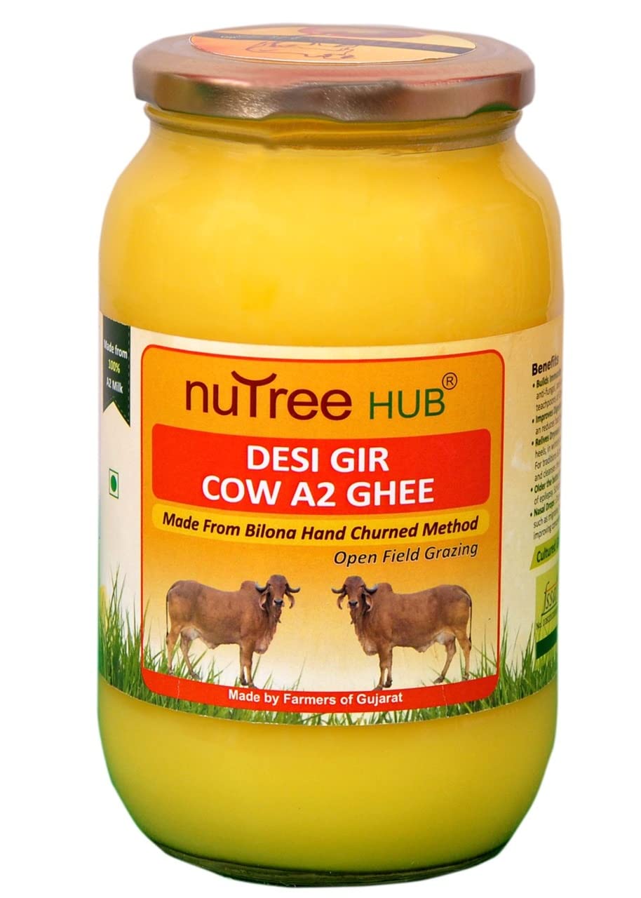 Nutreehub Desi Gir Cow A2 Ghee Pure&Natural Made by Traditional Bilona Method/Ghee Ghee1ltr.Ghee 1ltr. Glass Bottle