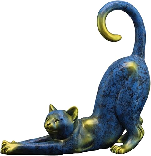 Figuras de gato preciosa estatua de gato animal escultura adornos para el hogar, dormitorio, sala de estar, jardín, oficina, color azul