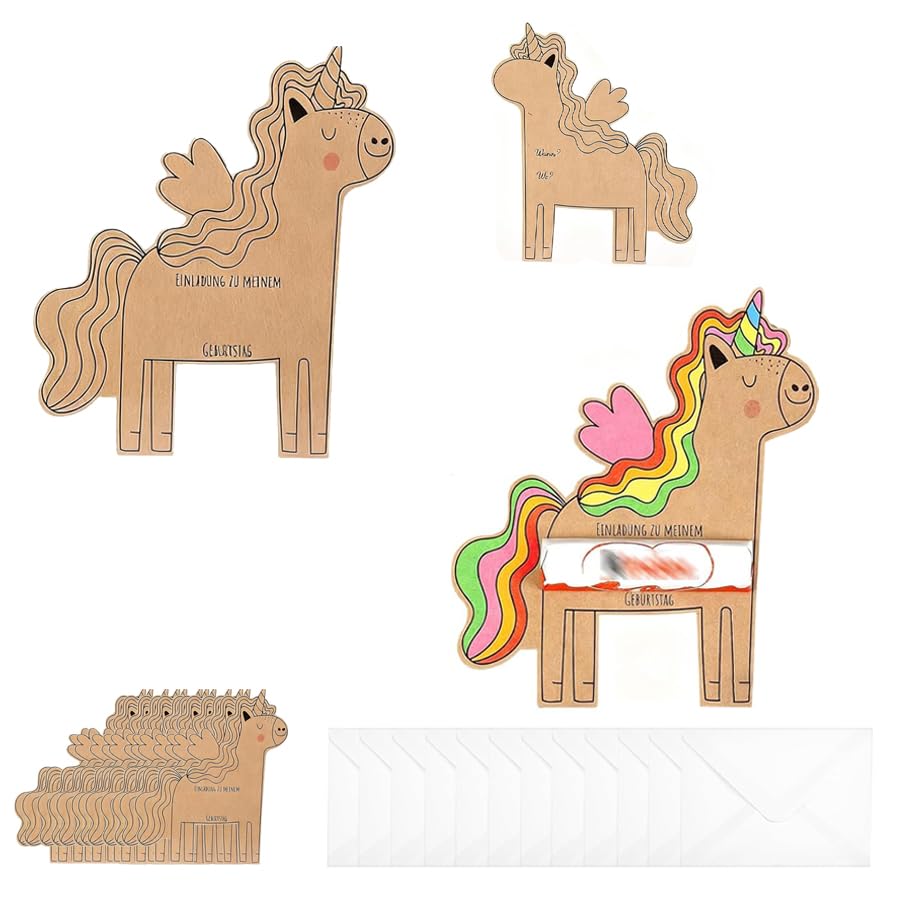 Kinder Einladungskarten,Smavles 12 Sets Einhorn Einladungska