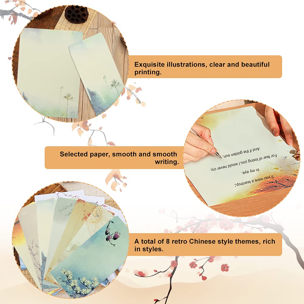 Set Carta Da Lettere Vintage Cinese - 32 Fogli E 16 Buste, Per Inviti, Matrimoni, Calligrafia, Stampa Getto D'Inchiostro - Foto 2