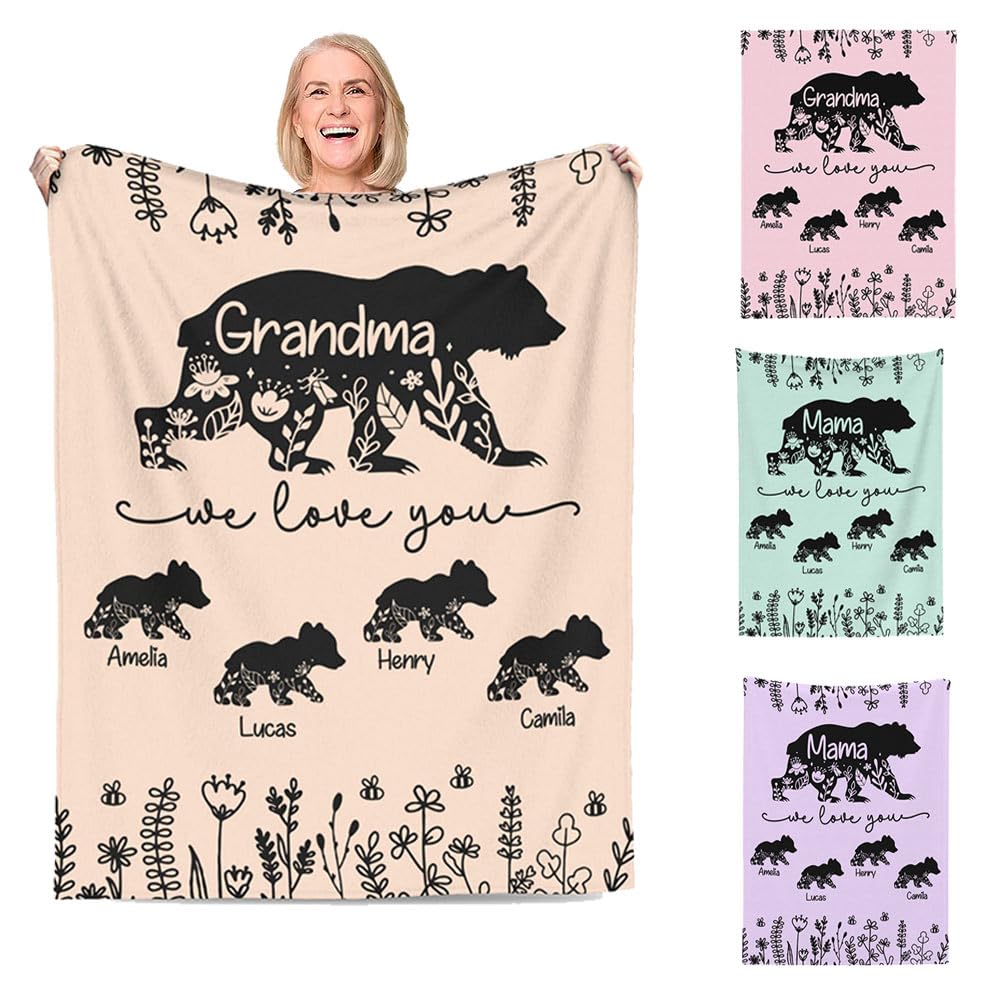 Getname Necklace Custom Mama Bear Blanket with Names Grandmother Blanket Mothers Day Personalized Grandchildren Names Mom Blanket Grandma Blanket